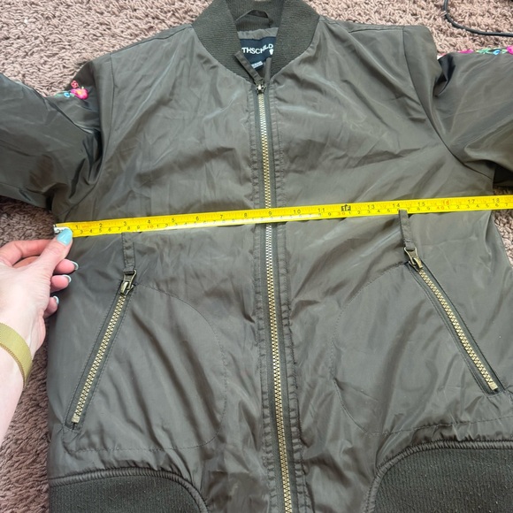 Rothschild Brown Green Bomber Jacket Youth embroidered floral M 10 12 $72 - Picture 10 of 10